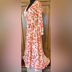 Eloquii Floral Maxi Dress in Orange and Cream